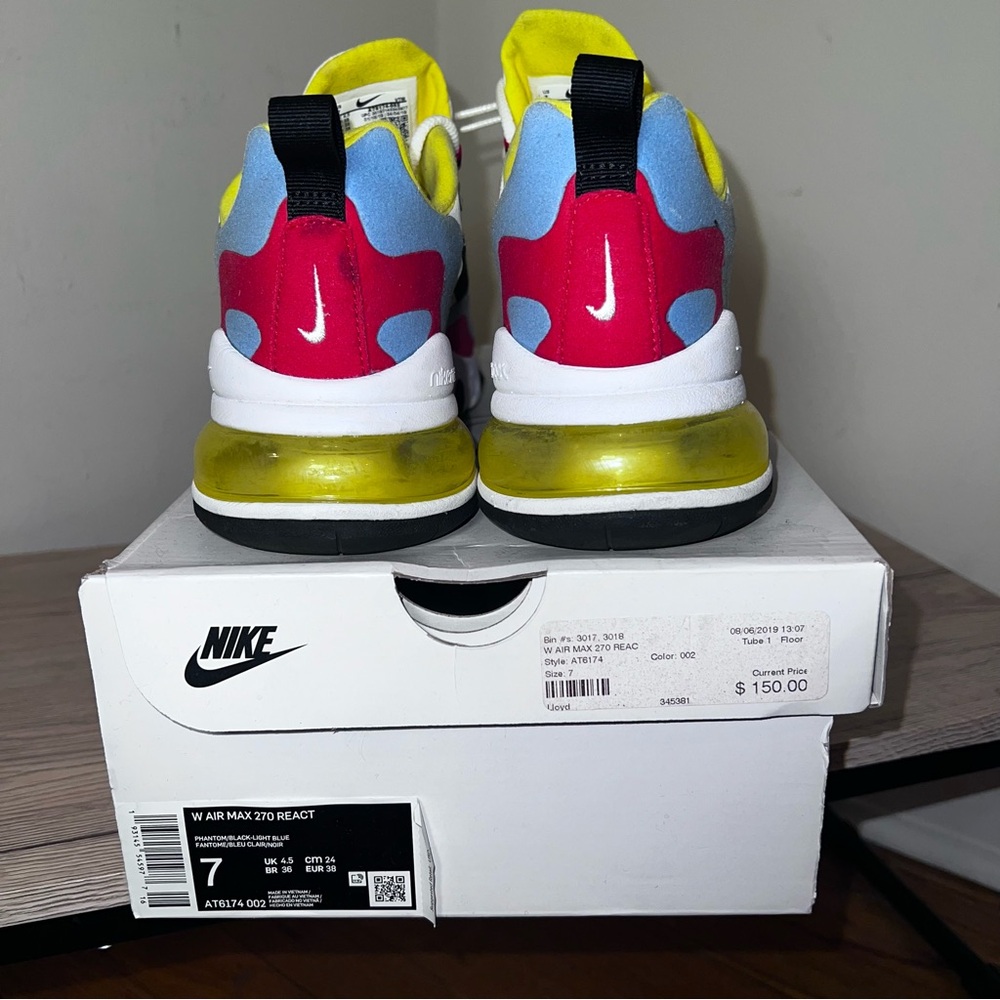 Nike Air Max 270 React in Blue, Pink, and Yellow - Picture 5 of 10